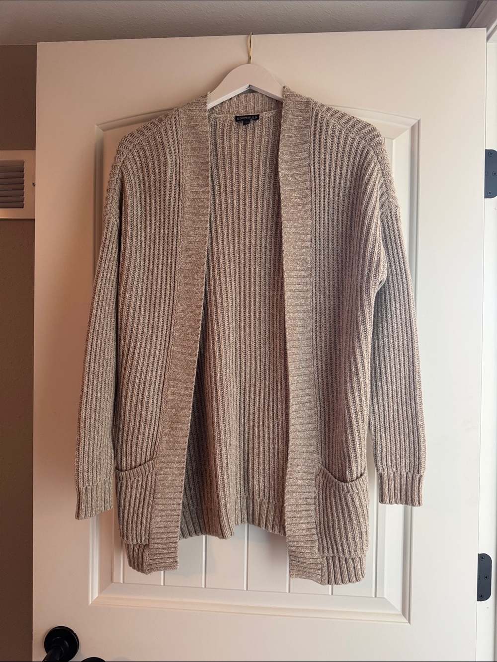 Express Open-Front Ribbed Cardigan Sweater - Beige